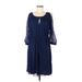 ECI Casual Dress Keyhole 3/4 sleeves: Blue Print Dresses - Women's Size 8