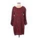 Cloth & Stone Casual Dress - Shift Scoop Neck 3/4 sleeves: Red Checkered/Gingham Dresses - Women's Size Small