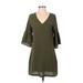 Belong Casual Dress - Shift V Neck 3/4 sleeves: Green Print Dresses - Women's Size Small