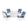 POLYWOOD® Mission 5 Piece Multiple Chairs Seating Group w/ Cushions Plastic in Blue/White | Outdoor Furniture | Wayfair PWS2136-2-WH161147