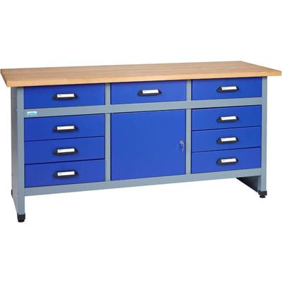 Küpper Werkbank 12877, 170 cm breit, 1 Tür, 9 Schubladen, ultramarinblau