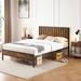 43.3-inch Metal Platform Bed Frame with Vertical StripSeparated Wooden Headboard