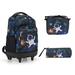 20" 3PCS Kids Rolling Luggage Set, Trolley Backpack with Lunch Bag & Pencil Case for Boys, Suitcase with Astronaut Pattern,Black