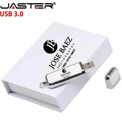 JASTER USB 3.0-Flash-Laufwerk 128 GB quadratisches Leder mit BOX Kostenloses individuelles Logo Image