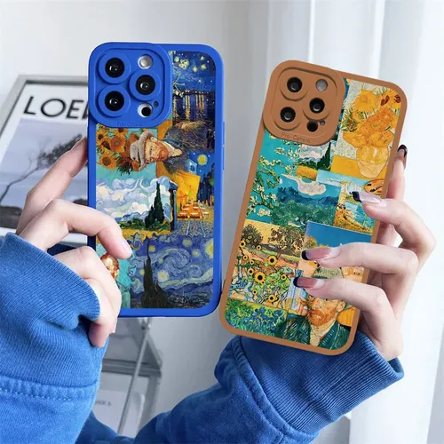 Vintage Van Gogh Handy hülle für iPhone 8 7 plus Se2 13 12 11 14 Pro Max Puzzle Illustration Telefon