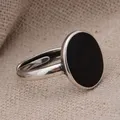 Heißer Verkauf Mode Oval Schwarz Harz Thai Silber Unisex Einstellbare Größe Ringe Neue Ankunft Nie