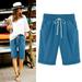 Lastesso Womens Linen Bermuda Shorts Drawstring Solid Casual Lounge Pants with Pockets Elastic Waist Loose Fit Summer Shorts