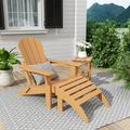 Polytrends Laguna All Weather Poly Outdoor Patio Adirondack Chair Set - with Ottoman and Side Table (3-Piece) Teak