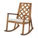 Brown Wood Outdoor Rocking Chair with Beige Cushions