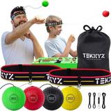 TEKXYZ Boxing Reflex Ball Family Pack 2 Adjustable Headbands + 2 Novice Reflex Balls + 1 Veteran Reflex Ball + 1 Boxer Reflex Ball and More