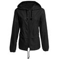 Women Lightweight Rain Jacket Outdoor Packable Waterproof Hooded Zip Raincoat Fashion Hiking Clothes Black L
