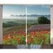 Poppy Decor Curtains 2 Panels Set Poppy Flower Lavender Farm Foggy Morning Agriculture Outdoor crops red purple Living Room Bedroom Accessories 108 X 84 Inches by Ambesonne