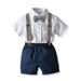 Efsteb Baby Boy Outfits Kids Toddler Infant Baby Boys Clothes Sets Short Sleeve Casual Lapel Gentleman Formal Shirts and Sling Suspender Shorts Set Navy 3-4 Years