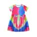 HAPIMO Girls s A Line Dress Teens Tie Dye Relaxed Comfy Lovely Short Sleeve Round Neck Pleated Swing Hem Cute Princess Dress Holiday Multicolor 130