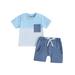 Nituyy Newborn Baby Boy Summer Clothes Short Sleeve Color Block Front Pocket T-Shirt Top Shorts 2Pcs Casual Outfit