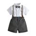 Efsteb Toddler Boy Clothes Sets Fashion Cute Kids Toddler Infant Baby Boys Outfits Sets Casual Short Sleeve Lapel Gentleman Formal Shirts and Sling Suspender Shorts Set Gray 5-6 Years