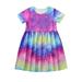 HAPIMO Girls s A Line Dress Teens Tie Dye Relaxed Comfy Lovely Short Sleeve Round Neck Pleated Swing Hem Cute Princess Dress Holiday Purple 150