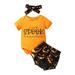 TFFR Infant Baby Halloween Jumpsuit Outfits Short Sleeve Letter Print Romper + Pumpkin Shorts Headband