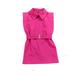 Tosmy Little Medium Child Girls Clothes Summer Dress Sleeveless Solid Color Lapel Collar Waist Casual Dress Party Dresses