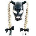 Aislor Womens Latex Hood Mask Face Cover with Ponytail Wig for Sexy Cosplay Couples Face Mask Hood Black S