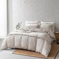 Herside Beige Shabby Chic Duvet Cover Set Super King Ruffle Bedding Modern Chic Ruffled on Bottom Soft Microfiber Quilt Cover 1 Duvet Cover 2 Pillow Shams (Beige Grey, Super King)