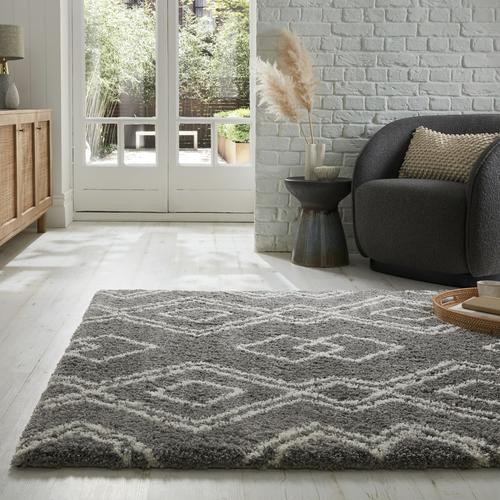 Hochflor-Teppich FLAIR RUGS ""ATLAS"" Teppiche Gr. B: 80cm, 40mm, L: 150cm, grau Berber Teppich