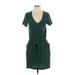 Workshop Republic Clothing Casual Dress - Mini Plunge Short sleeves: Green Print Dresses - Women's Size Small