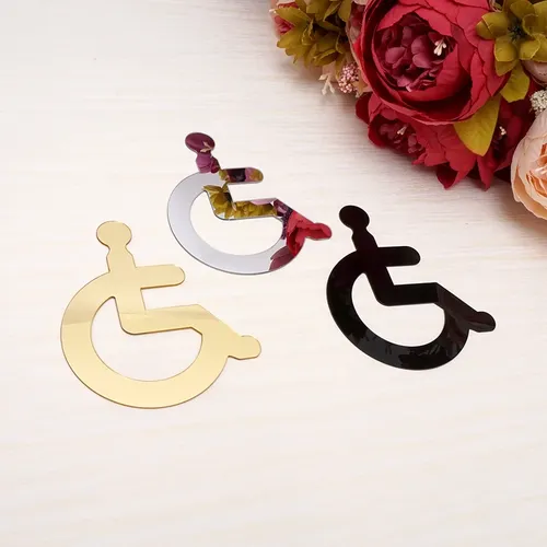Acryl Rollstuhl Behinderte Wc Gespiegelt Tür Zeichen 3D Spiegel Oberfläche Wand Aufkleber für