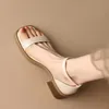 2023 Damen Sandalen Echt leder Schuhe Knöchel riemen runde Zehen dicke Absätze Sandalen Schnallen riemen Dame Schuhe Sommer beige 41
