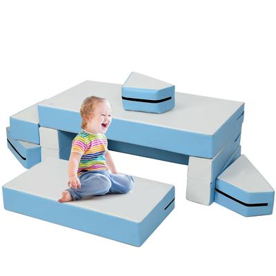 Costway 4-in-1 Crawl Climb Foam Shapes Playset Softzone Toy Kids - White + Blue - See Details