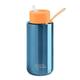 frank green Reusable Water Bottle with Straw lid, Ceramic Insulated Water Bottles with Triple Wall Vacuum, Stainless Steel Drinks Bottle, Leak-Resistant - Chrome Blue/Neon Orange, 34oz/1 Litre