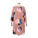 A New Day Casual Dress - Shift High Neck 3/4 sleeves: Pink Floral Dresses - Women's Size Medium