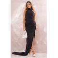 Bridesmaid Black High Neck Drape Maxi Dress