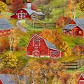 Country Red Barn Scenic Quilt Panel Fabric Autumn Fall Foliage Glorious Color Leaves Timeless Treasures 24x44 Cotton