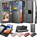 NJJEX Wallet Case for Samsung Galaxy A03S A12 A13 A14 A23 A32 A51 A52 A53 A54 5G Case [9 Card Slots] PU Leather Credit Holder Folio Flip [Detachable] Kickstand Lanyard Magnetic Phone Cover [Black]