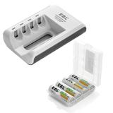 EBL Rechargeable AA Batteries (4 Pack)+ Fast Charging 4 Bay Battery Charger for Ni-MH Ni-CD AA AAA Batteries