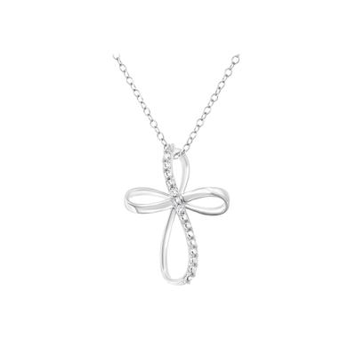Women's Sterling Silver Diamond Accent Cross Ribbon Pendant Necklace by Haus of Brilliance in White