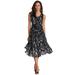 Plus Size Women's Printed Empire Waist Dress by Roaman's in Black White Brushstrokes (Size 16 W) Formal Evening