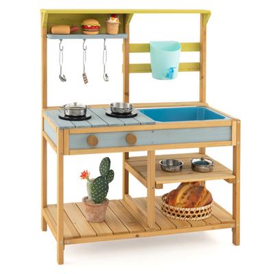 Costway Outdoor Kids Mud Kitchen with Faucet and Water Box