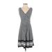 Lands' End Casual Dress - A-Line V Neck Sleeveless: Black Polka Dots Dresses - Women's Size X-Small