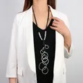 Amorcome Large Loop Circle Pendant Necklace Beads Tassel Long Leather Cord Necklace Women Female