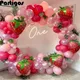 127pcs Strawberry Party Decoration Balloon Garland Kit for Girls 1st 2nd Birthday Party Supplies