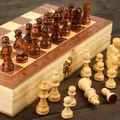 Wooden Chess Set Folding Magnetic Large Board With 34 Chess Pieces Interior For Storage Portable