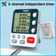 Digital Kitchen Timer 3 Channels Count UP/Down Timer 3 Levels Volume Alarm Clock LCD Display Mute