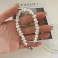 KINFOLK Trendy Pearl Heart Bracelets For Women Girls Silver Color Love Magnetic Attraction Couple