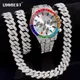 Hip Hop Men Women Watches Iced Out Necklace+Watch+Bracelet Set Bling 2 Row Prong Cuban Link Chain