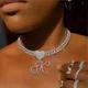 14mm Iced Out A-Z Cursive Initial Letter Pendant Cuban Necklace For Women Men Hip Hop Bling Crystal