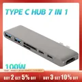 USB C HUB For MacBook 7in1 Type C Dual Dock USB 3.1 To USB-C 4K HDMI SD TF Card Reader USB-A 7Port