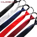 HUISHI Pre-tied Zipper Tie Neck Mens Skinny 5cm Zipper Neckties Red Black Blue Solid Color Slim