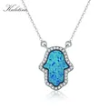 KALETINE Opal Hamsa Hand of Fatima Charm Genuine 925 Sterling Silver Pendant Necklace Jewelry Long